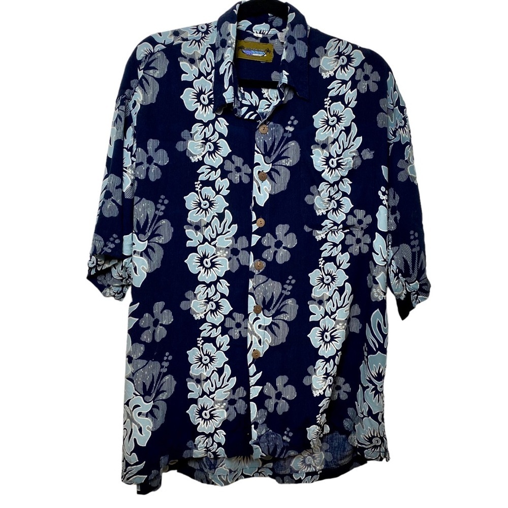 Vintage Dreamland Handmade Hawaiian Shirt Floral Short Sleeve Button Down Blue L
